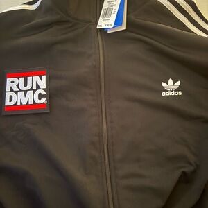adidas Black RUN DMC Track Windbreaker Jacket with White Stripes